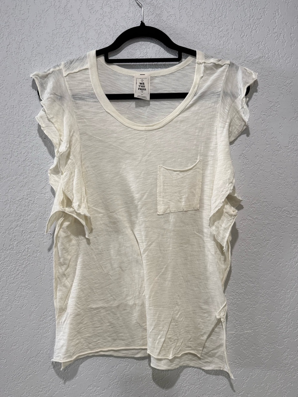 We The Free Cream Ruffle Sleeve Tank with Chest Pocket
